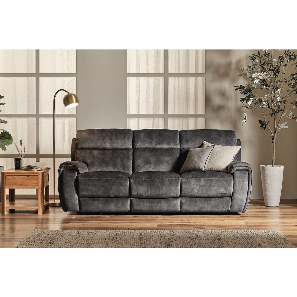 Leo 3 Seater Recliner Sofa in Descent Charcoal Fabric 1