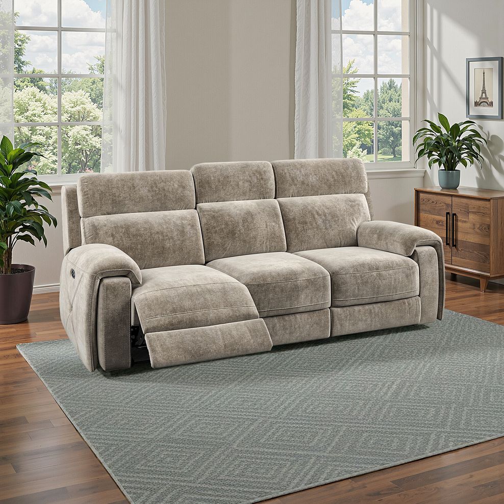 Leo 3 Seater Recliner Sofa in Descent Taupe Fabric 1