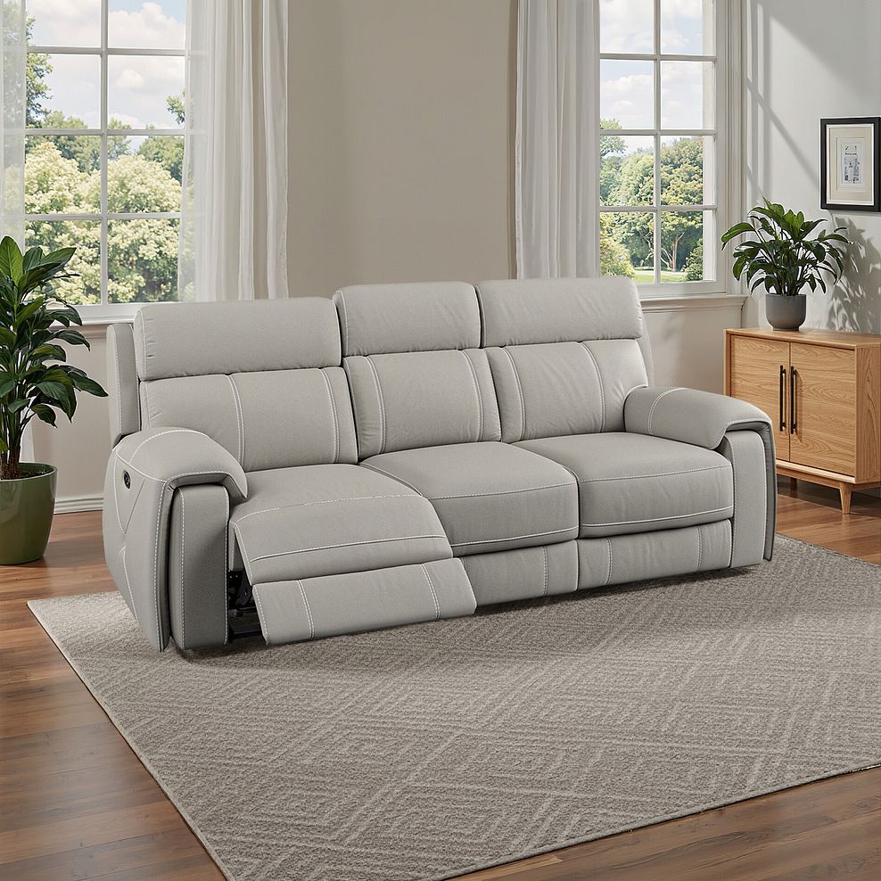 Leo 3 Seater Recliner Sofa in Taupe Leather 1