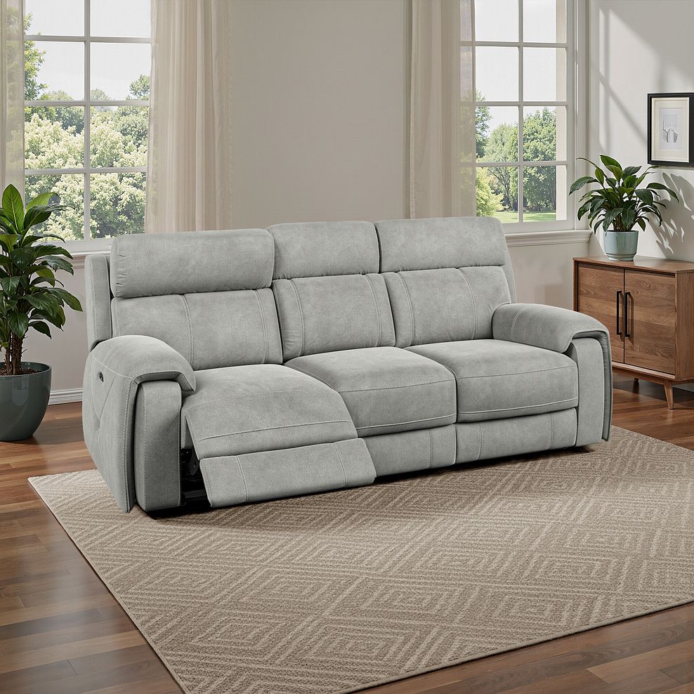 Leo 3 Seater Recliner Sofa with Adjustable Headrests in Billy Joe Dove Grey Fabric 1