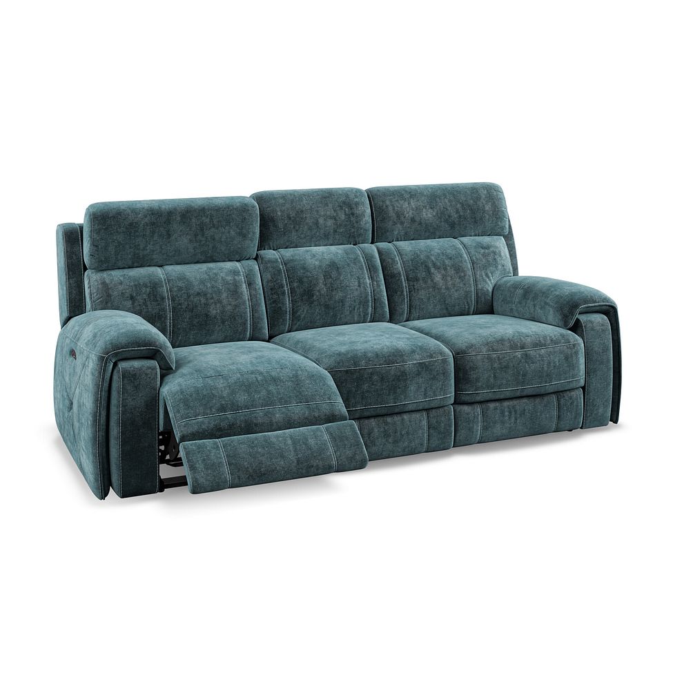 Leo 3 Seater Recliner Sofa with Adjustable Headrests in Descent Blue Fabric Thumbnail 2