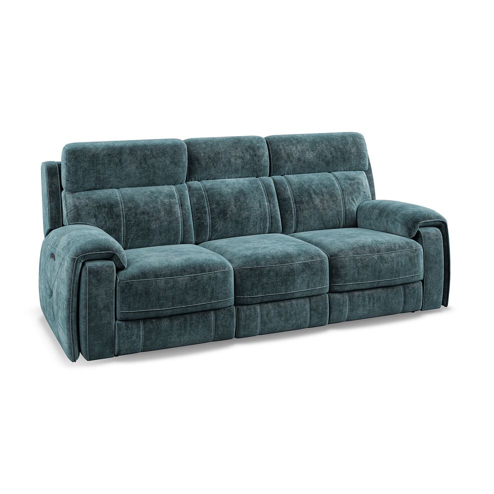Leo 3 Seater Recliner Sofa with Adjustable Headrests in Descent Blue Fabric