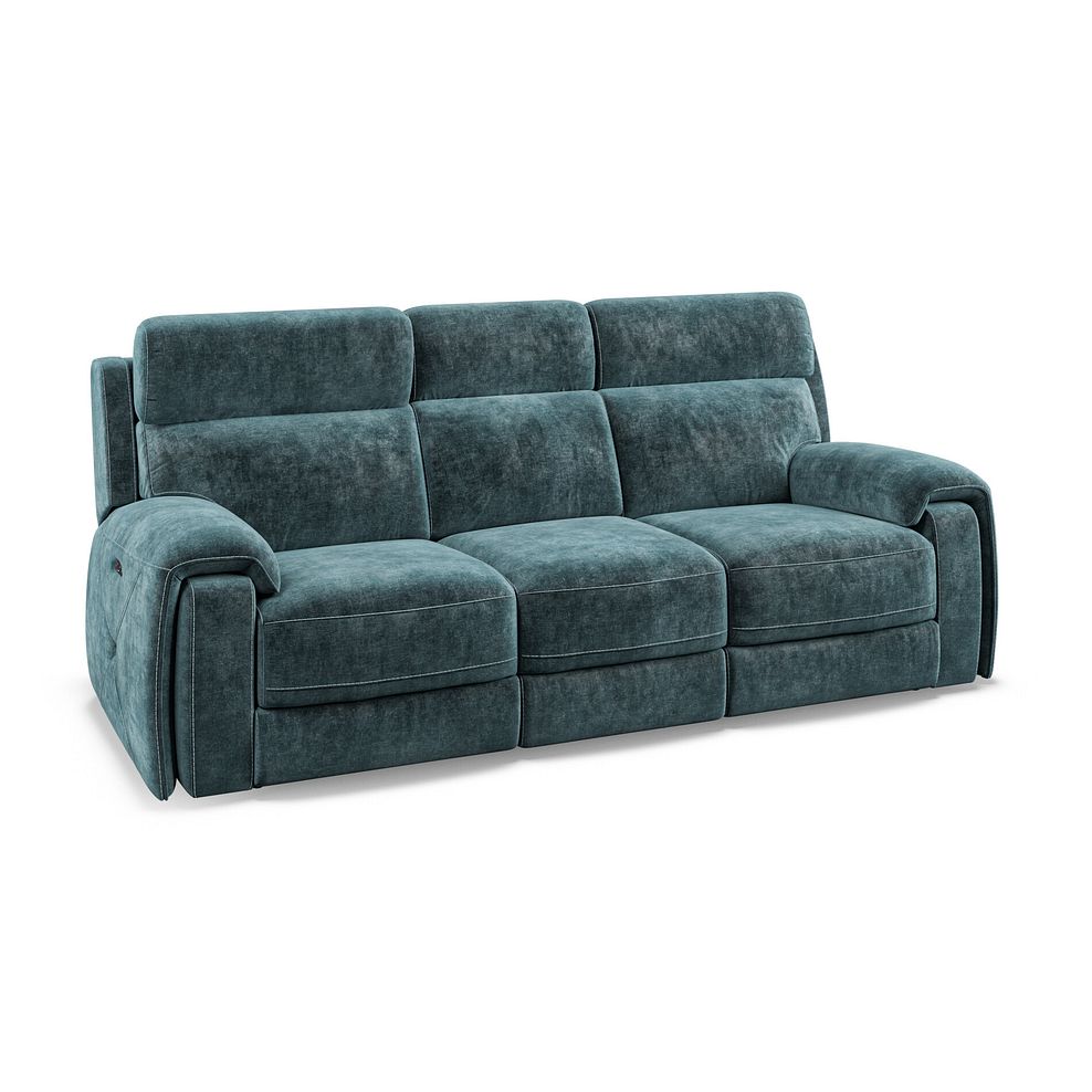 Leo 3 Seater Recliner Sofa with Adjustable Headrests in Descent Blue Fabric 1
