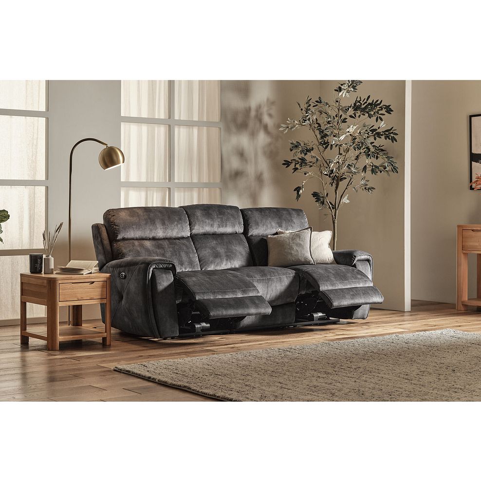 Leo 3 Seater Recliner Sofa with Adjustable Headrests in Descent Charcoal Fabric 1