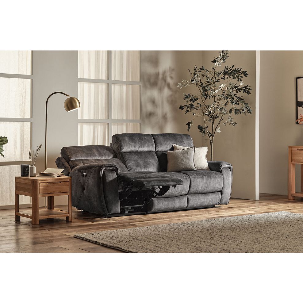 Leo 3 Seater Recliner Sofa with Adjustable Headrests in Descent Charcoal Fabric 2