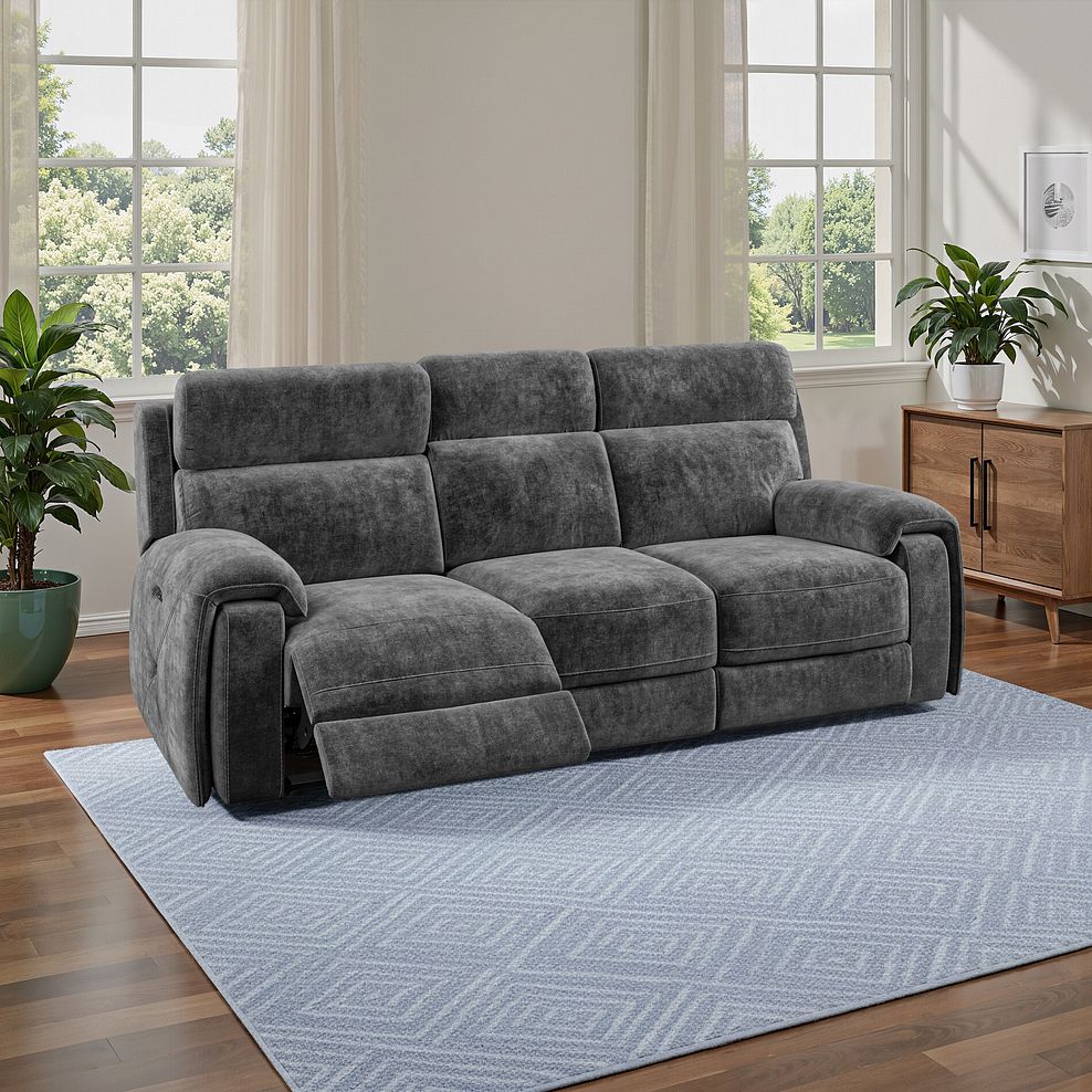 Leo 3 Seater Recliner Sofa with Adjustable Headrests in Descent Charcoal Fabric 16