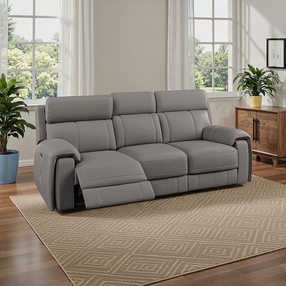 Leo 3 Seater Recliner Sofa with Adjustable Headrests in Elephant Grey Leather 1