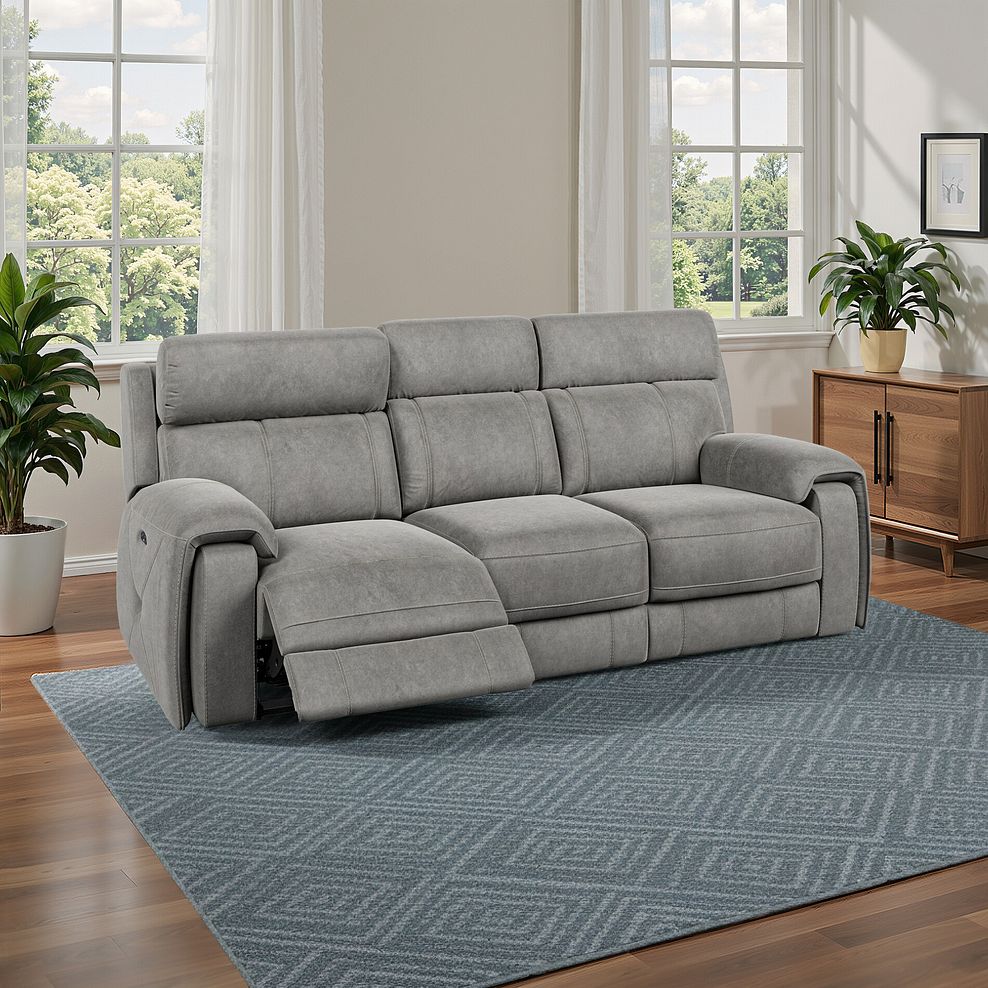 Leo 3 Seater Recliner Sofa with Adjustable Headrests in Maldives Dark Grey Fabric 1