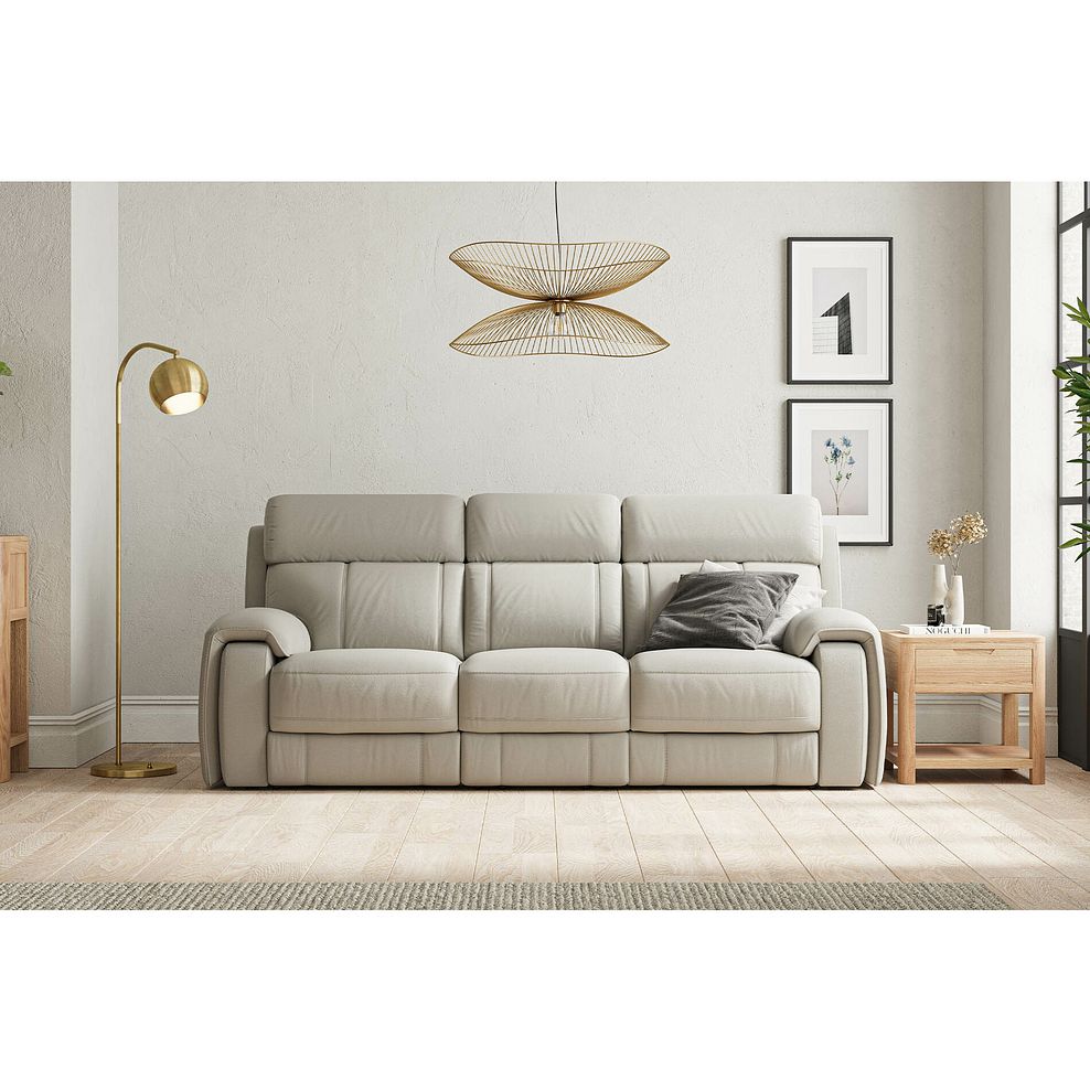 Leo 3 Seater Recliner Sofa with Adjustable Headrests in Pebble Leather 1