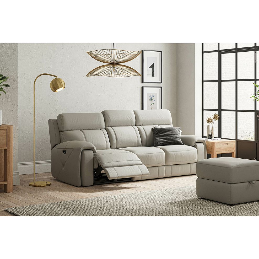 Leo 3 Seater Recliner Sofa with Adjustable Headrests in Pebble Leather 2