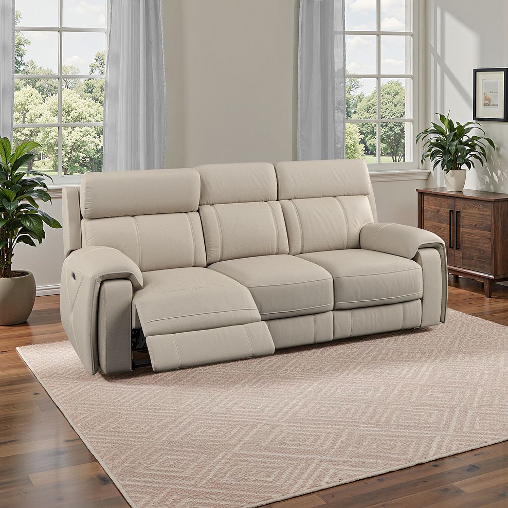 Leo 3 Seater Recliner Sofa with Adjustable Headrests in Pebble Leather 16