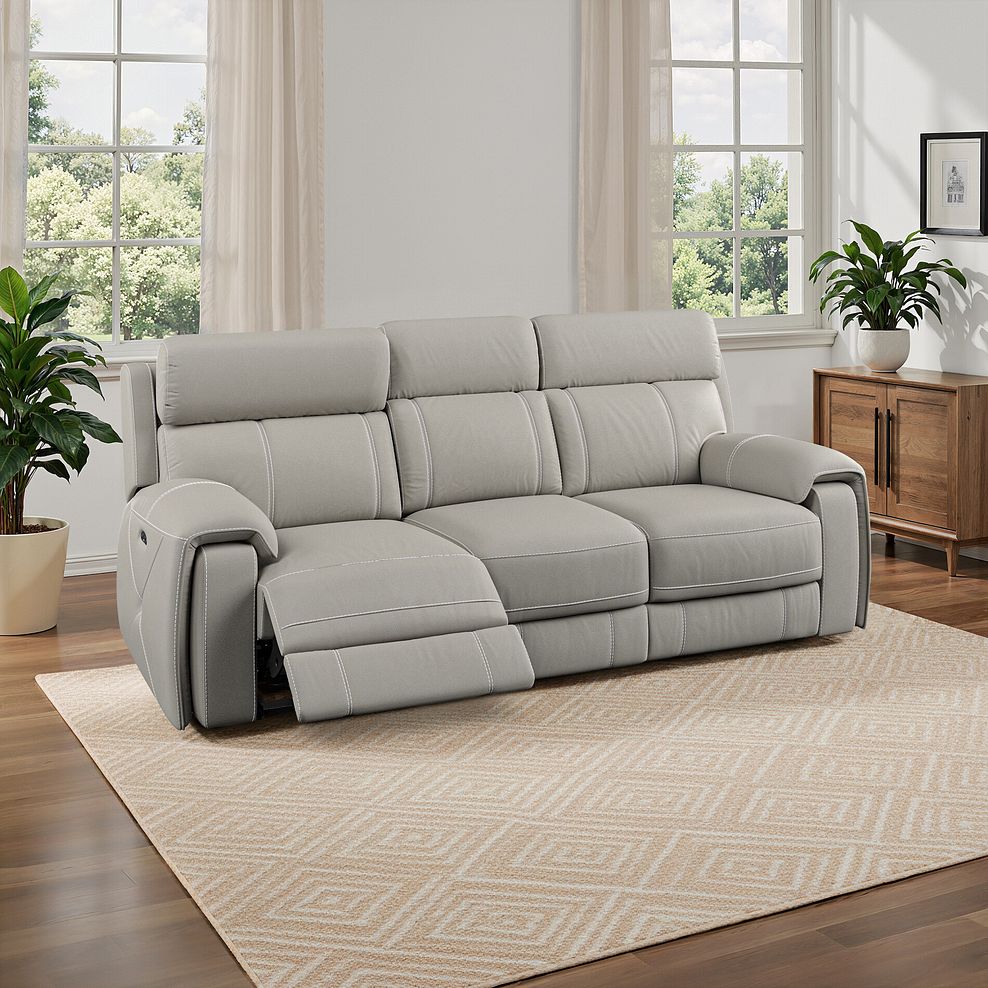 Leo 3 Seater Recliner Sofa with Adjustable Headrests in Taupe Leather 1