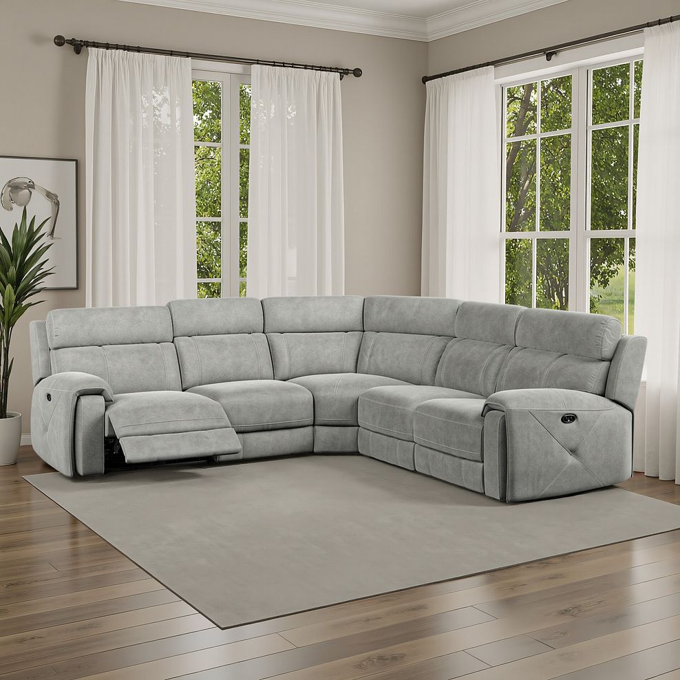 Leo Large Corner Recliner Sofa in Billy Joe Dove Grey Fabric 1