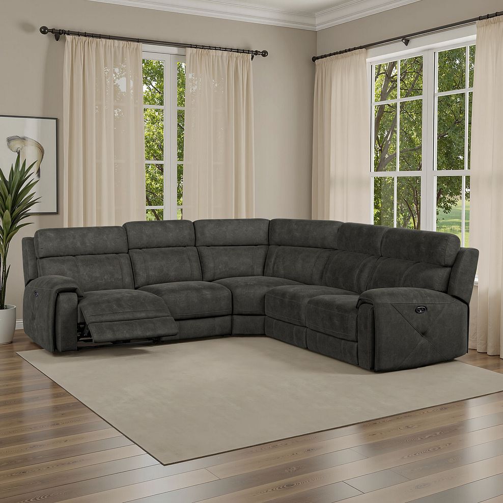 Leo Large Corner Recliner Sofa in Billy Joe Grey Fabric 1