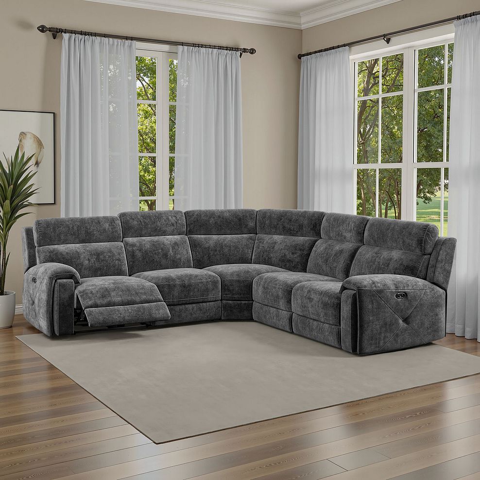 Leo Large Corner Recliner Sofa in Descent Charcoal Fabric 1