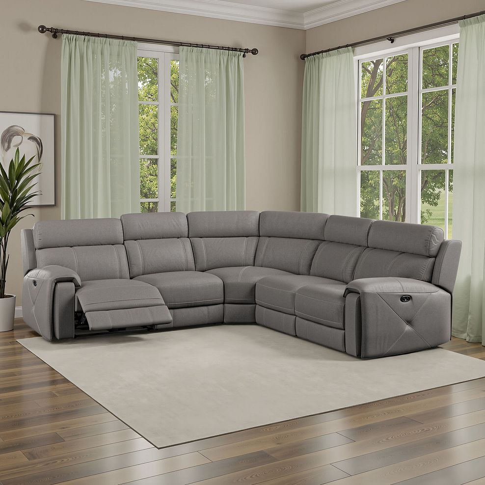 Leo Large Corner Recliner Sofa in Elephant Grey Leather 1