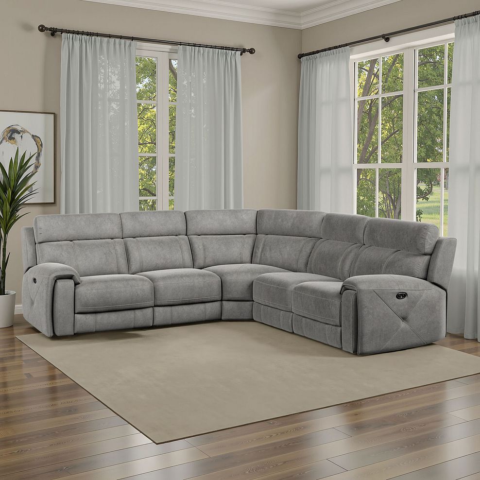 Leo Large Corner Recliner Sofa in Maldives Dark Grey Fabric 1