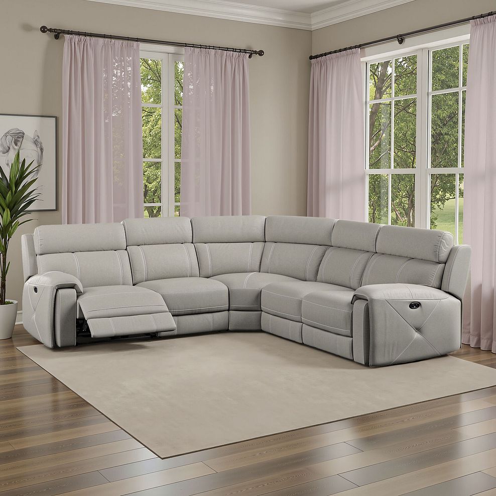 Leo Large Corner Recliner Sofa in Taupe Leather 1