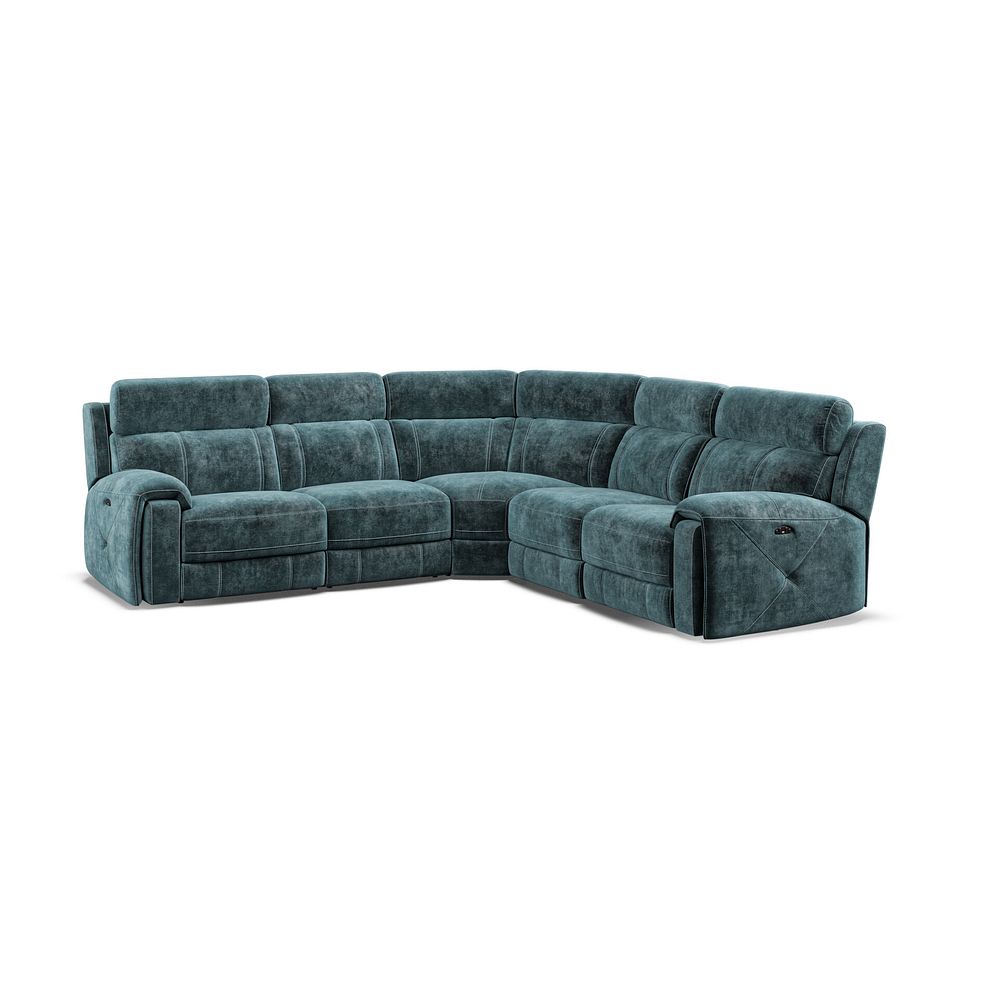 Leo Large Corner Recliner Sofa with Adjustable Headrests in Descent Blue Fabric 1