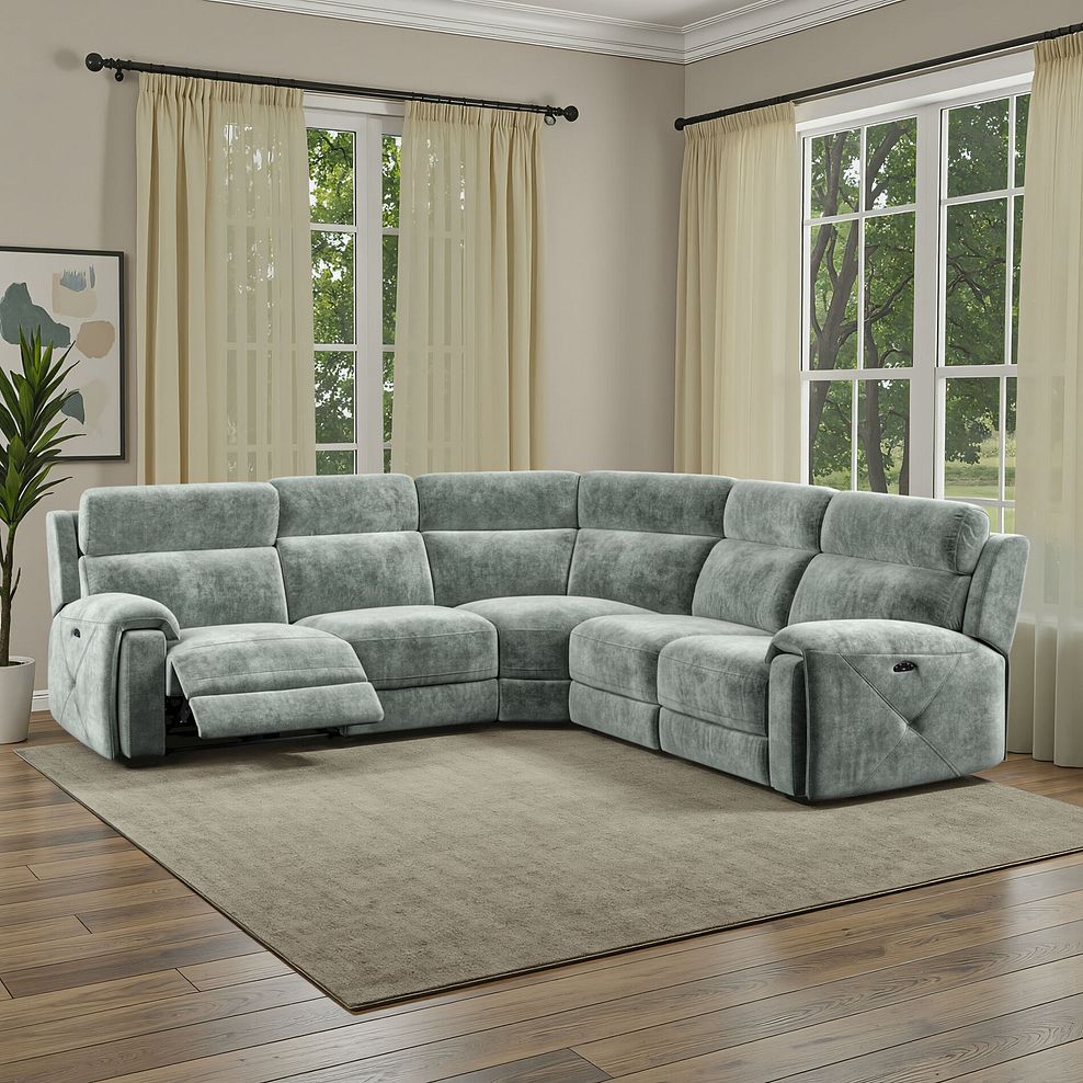 Leo Large Corner Recliner Sofa with Adjustable Headrests in Descent Pewter Fabric 1