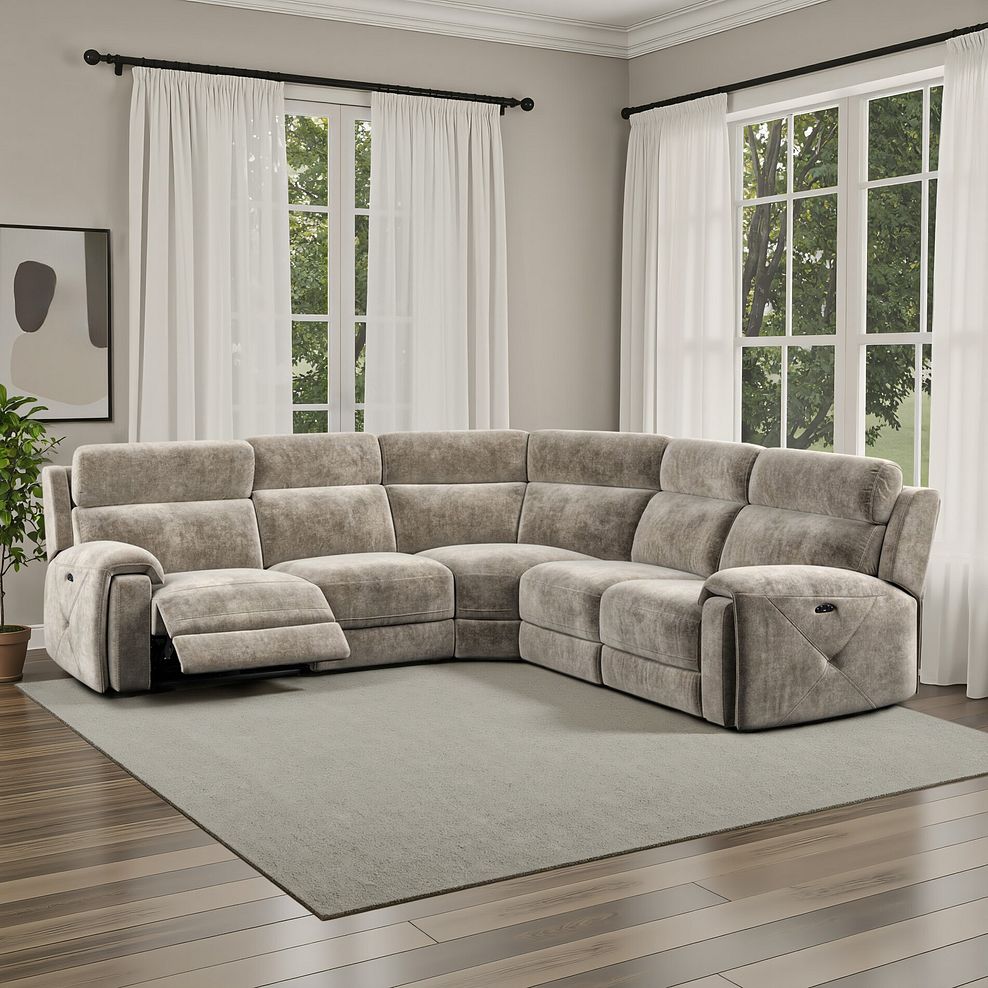 Leo Large Corner Recliner Sofa with Adjustable Headrests in Descent Taupe Fabric 1
