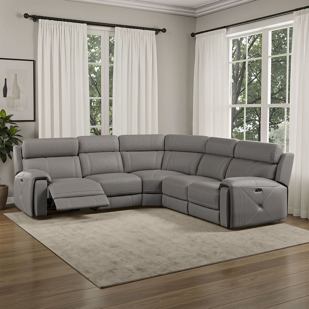 Leo Large Corner Recliner Sofa with Adjustable Headrests in Elephant Grey Leather 1