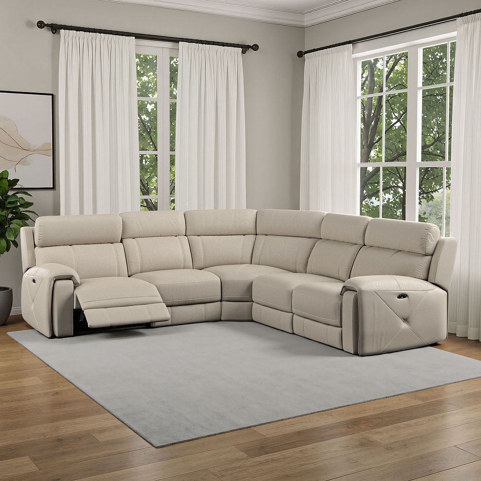 Leo Large Corner Recliner Sofa with Adjustable Headrests in Pebble Leather 1