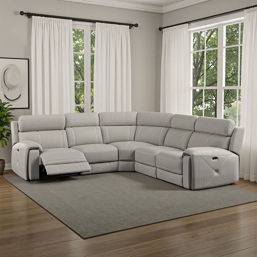 Leo Large Corner Recliner Sofa with Adjustable Headrests in Taupe Leather 1