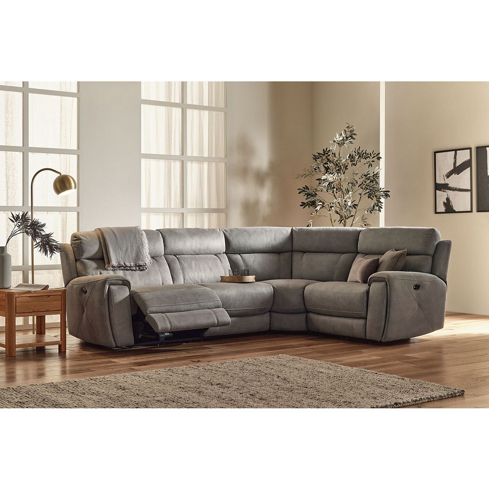 Leo Left Hand Corner Recliner Sofa in Billy Joe Dove Grey Fabric 1