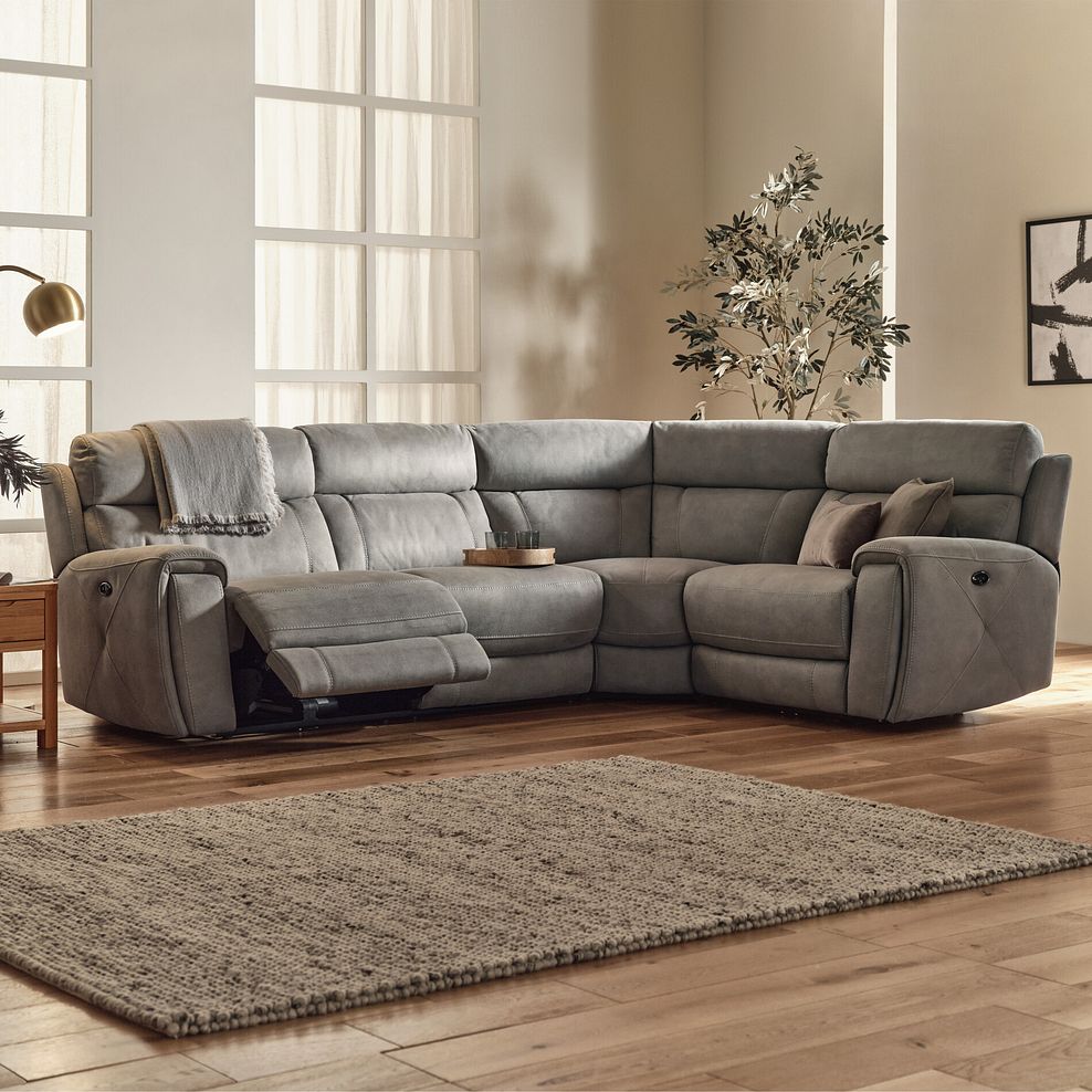 Leo Left Hand Corner Recliner Sofa in Billy Joe Dove Grey Fabric 1