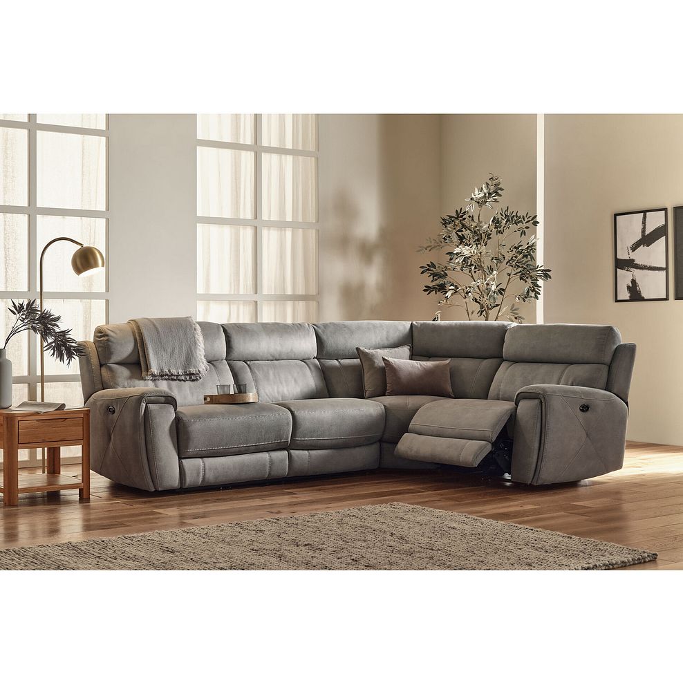 Leo Left Hand Corner Recliner Sofa with Adjustable Headrests in Billy Joe Dove Grey Fabric 1