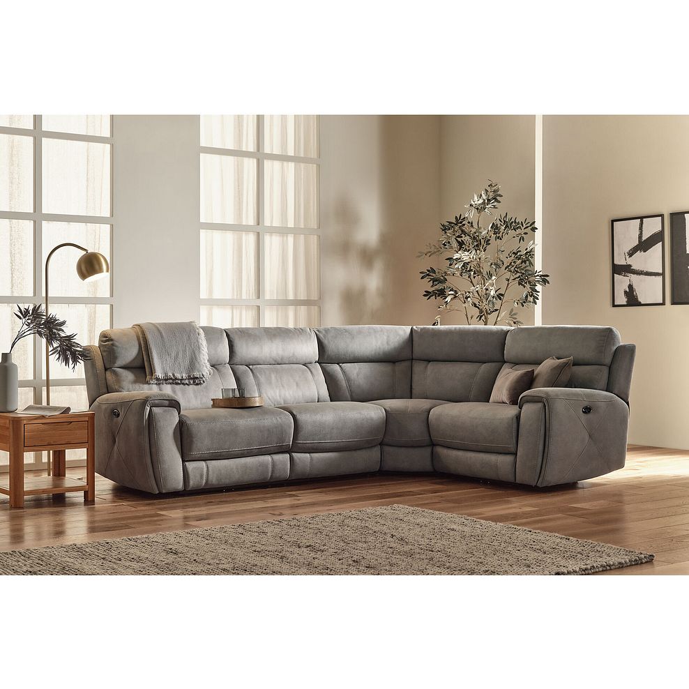 Leo Left Hand Corner Recliner Sofa with Adjustable Headrests in Billy Joe Dove Grey Fabric 3