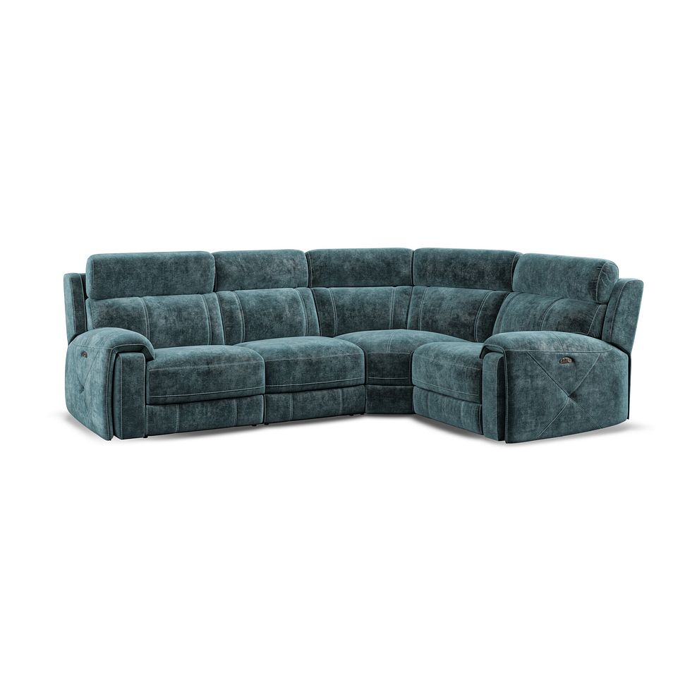 Leo Left Hand Corner Recliner Sofa with Adjustable Headrests in Descent Blue Fabric 1