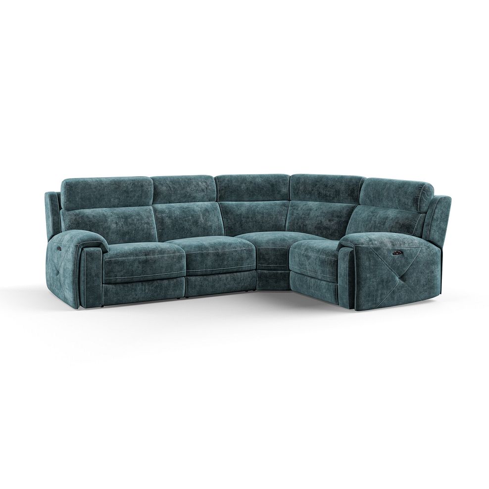 Leo Left Hand Corner Recliner Sofa with Adjustable Headrests in Descent Blue Fabric 1