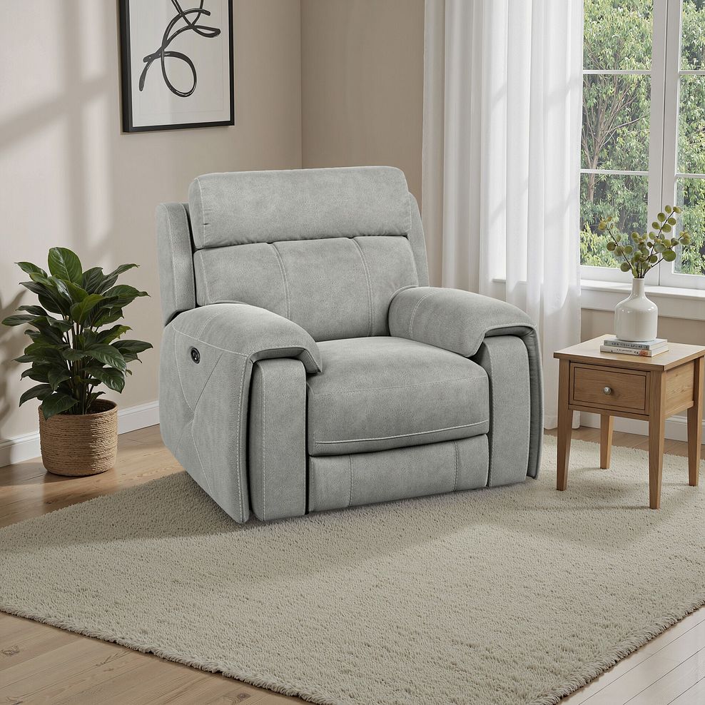 Leo Recliner Armchair in Billy Joe Dove Grey Fabric 1