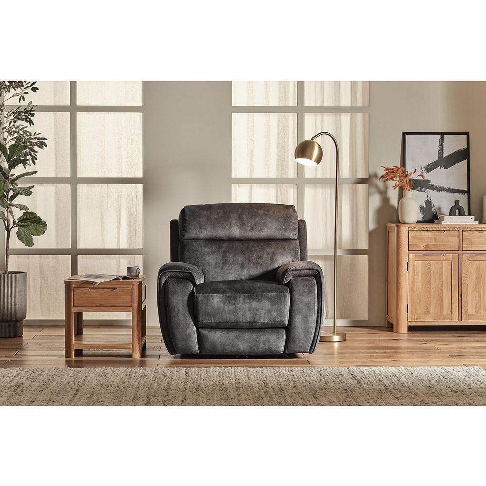 Leo Recliner Armchair in Descent Charcoal Fabric 1