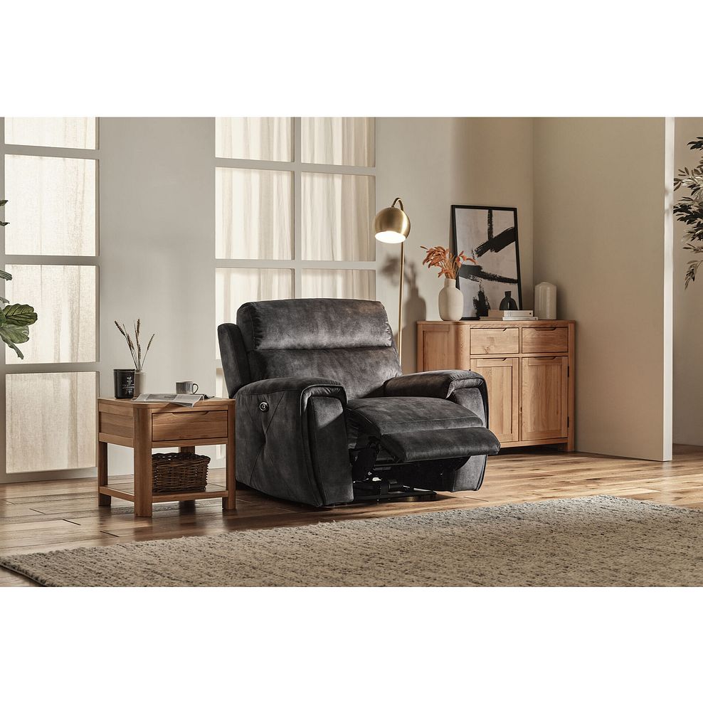 Leo Recliner Armchair in Descent Charcoal Fabric 2