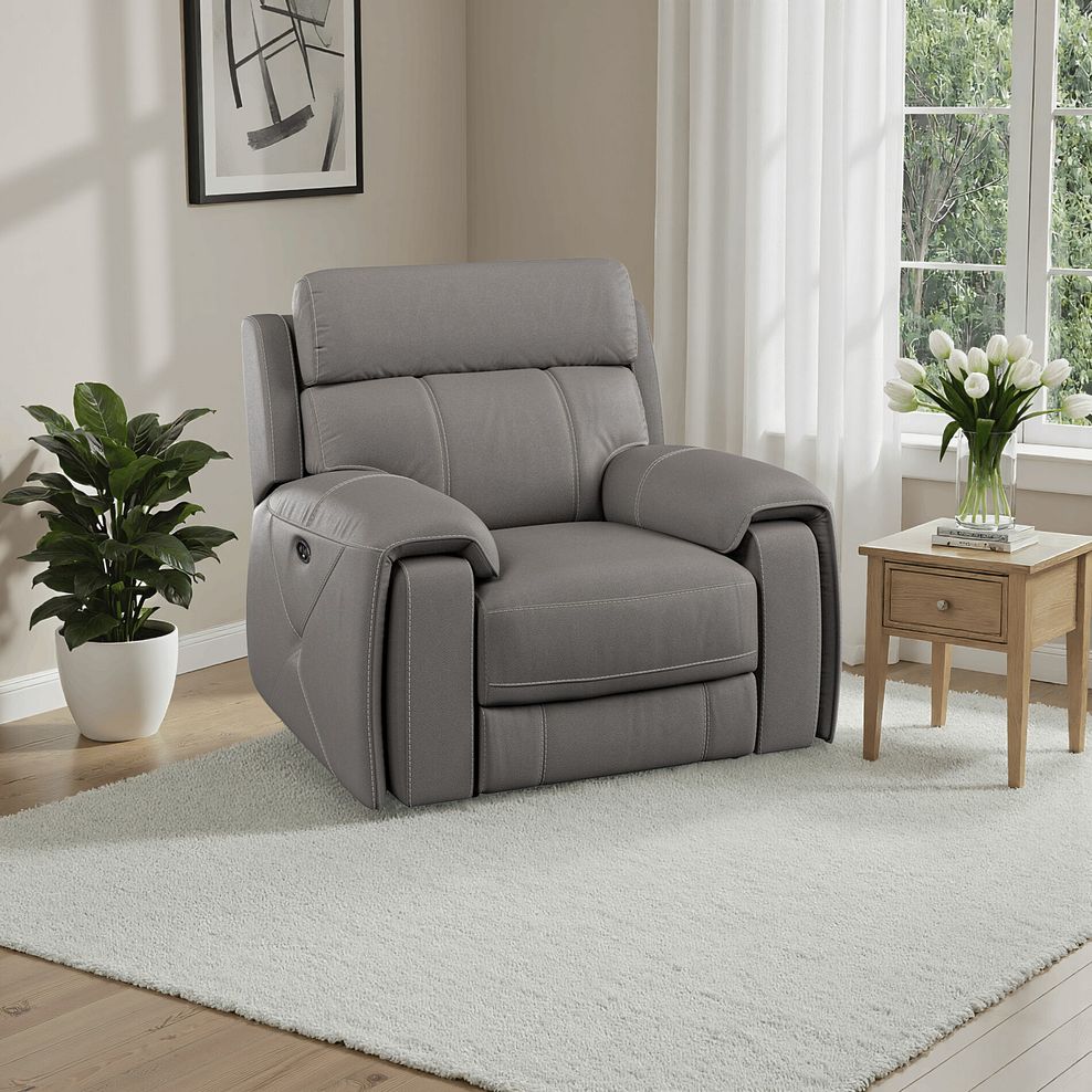 Leo Recliner Armchair in Elephant Grey Leather 1