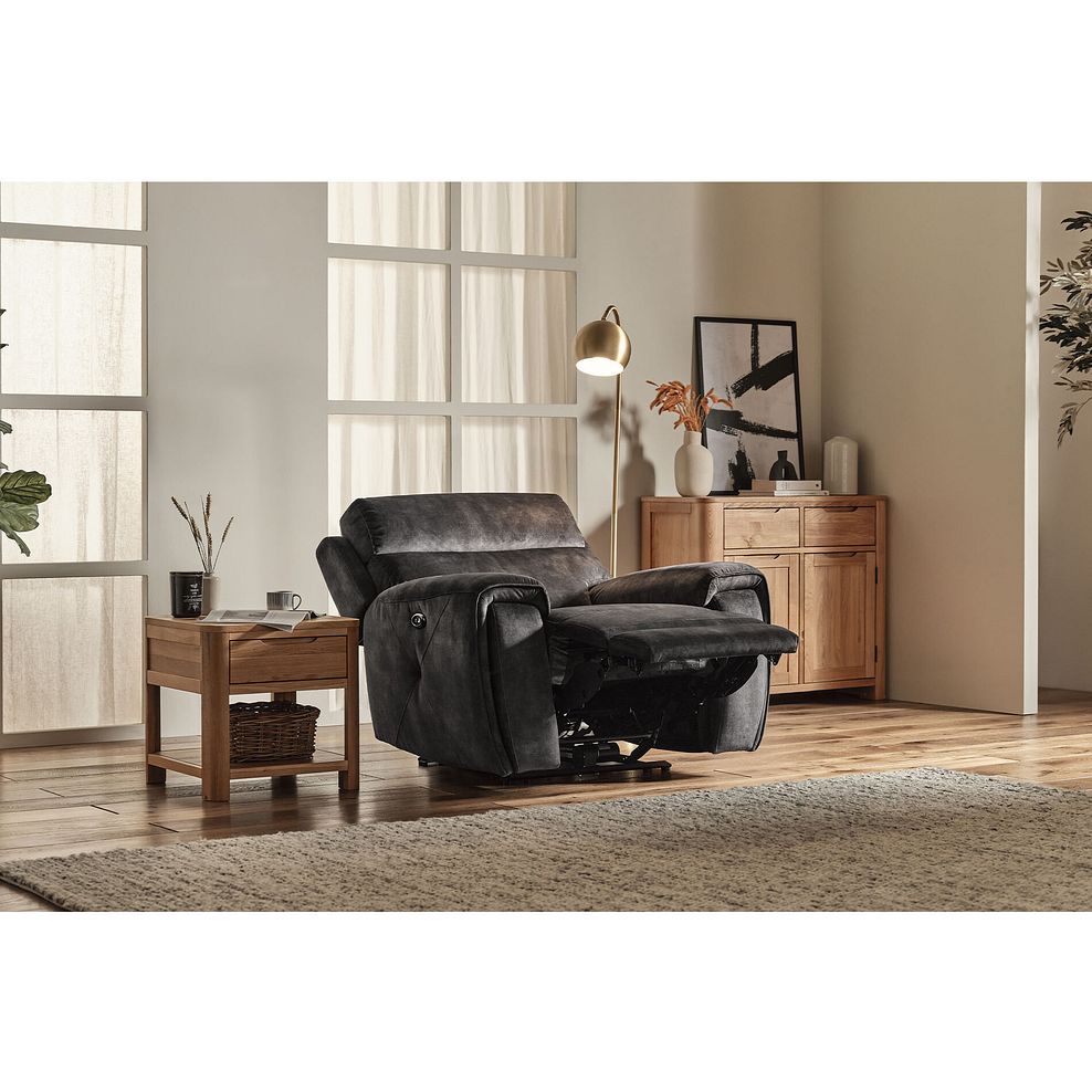 Leo Recliner Armchair with Adjustable Headrest in Descent Charcoal Fabric 2