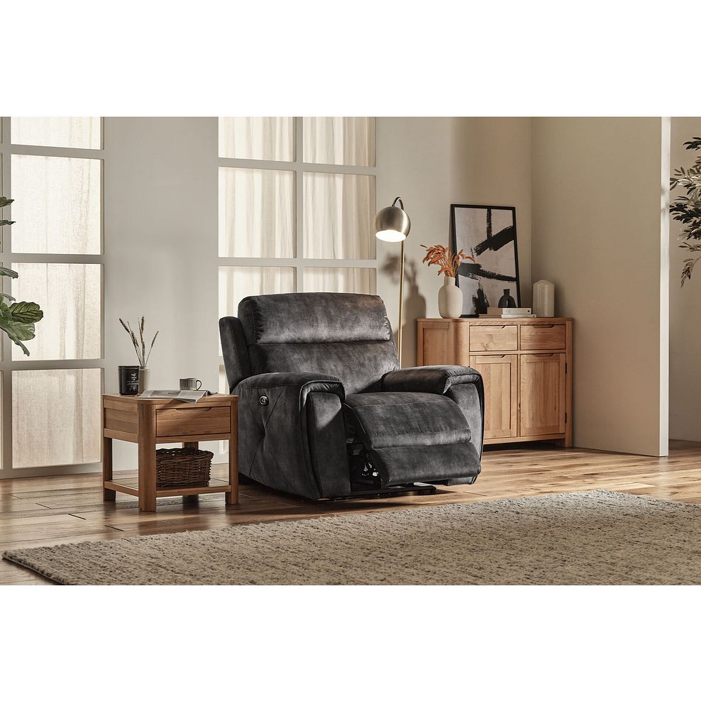 Leo Recliner Armchair with Adjustable Headrest in Descent Charcoal Fabric 1