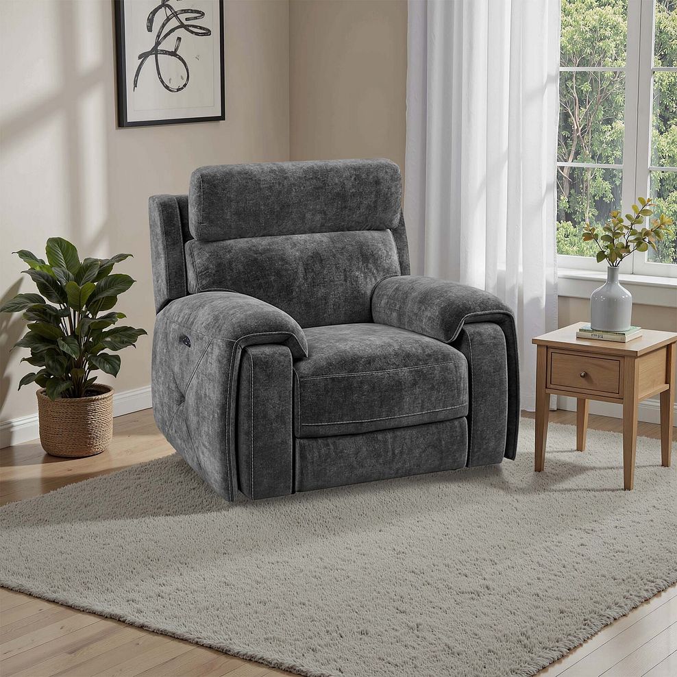 Leo Recliner Armchair with Adjustable Headrest in Descent Charcoal Fabric 15