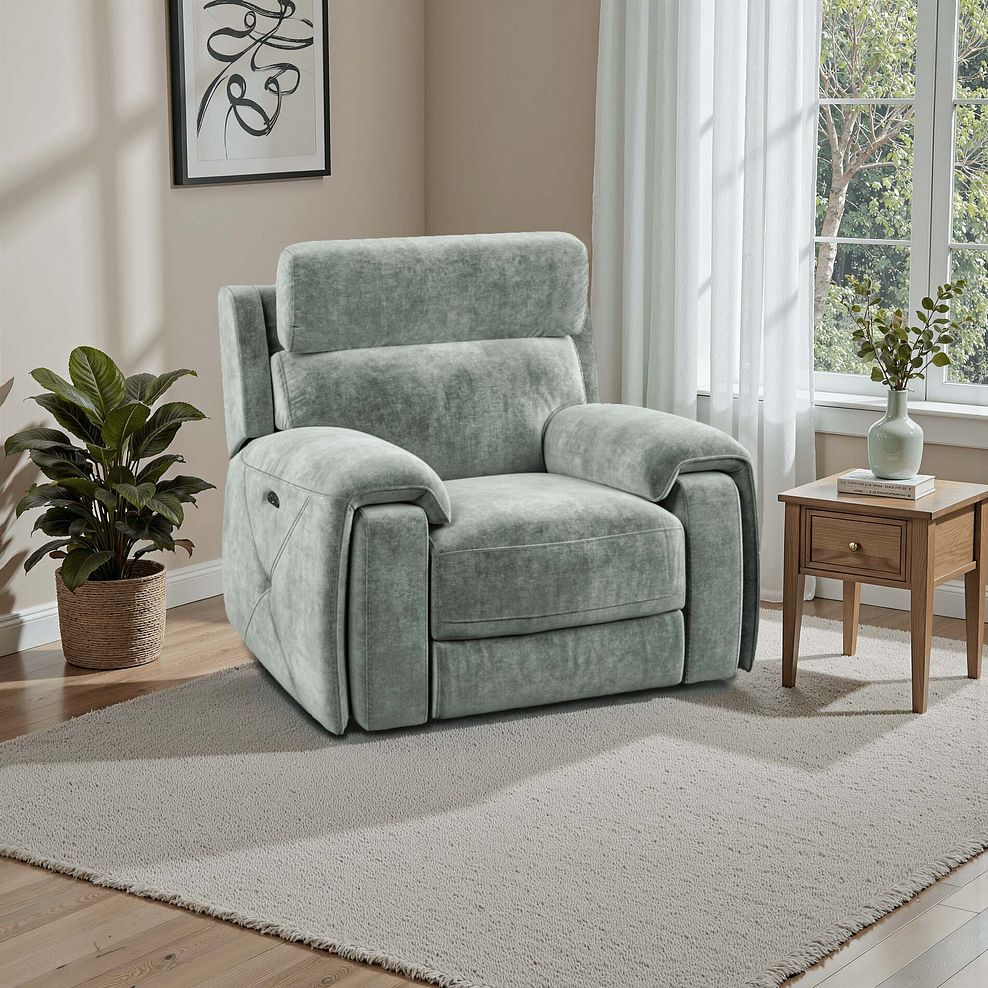 Leo Recliner Armchair with Adjustable Headrest in Descent Pewter Fabric 1