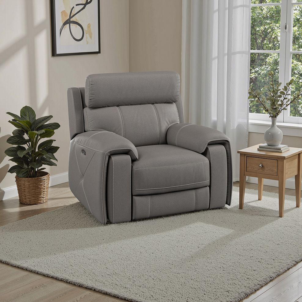 Leo Recliner Armchair with Adjustable Headrest in Elephant Grey Leather 1