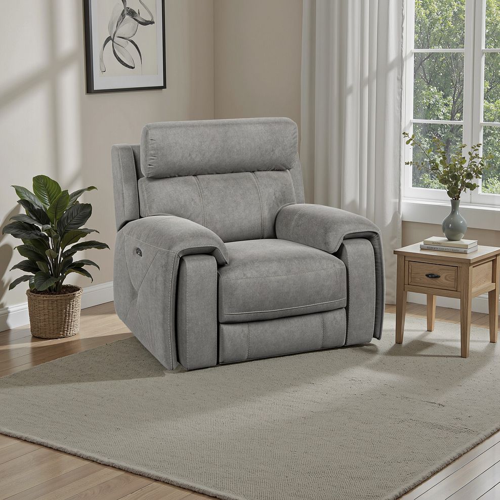 Leo Recliner Armchair with Adjustable Headrest in Maldives Dark Grey Fabric 1