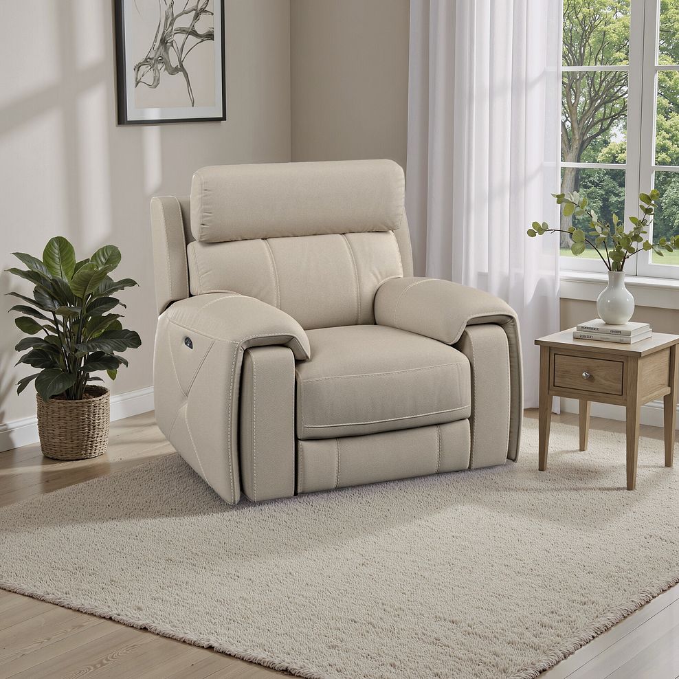 Leo Recliner Armchair with Adjustable Headrest in Pebble Leather 1