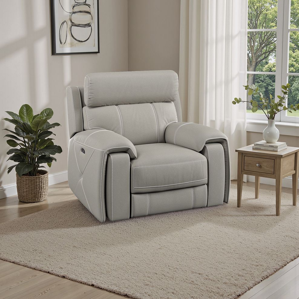 Leo Recliner Armchair with Adjustable Headrest in Taupe Leather 1