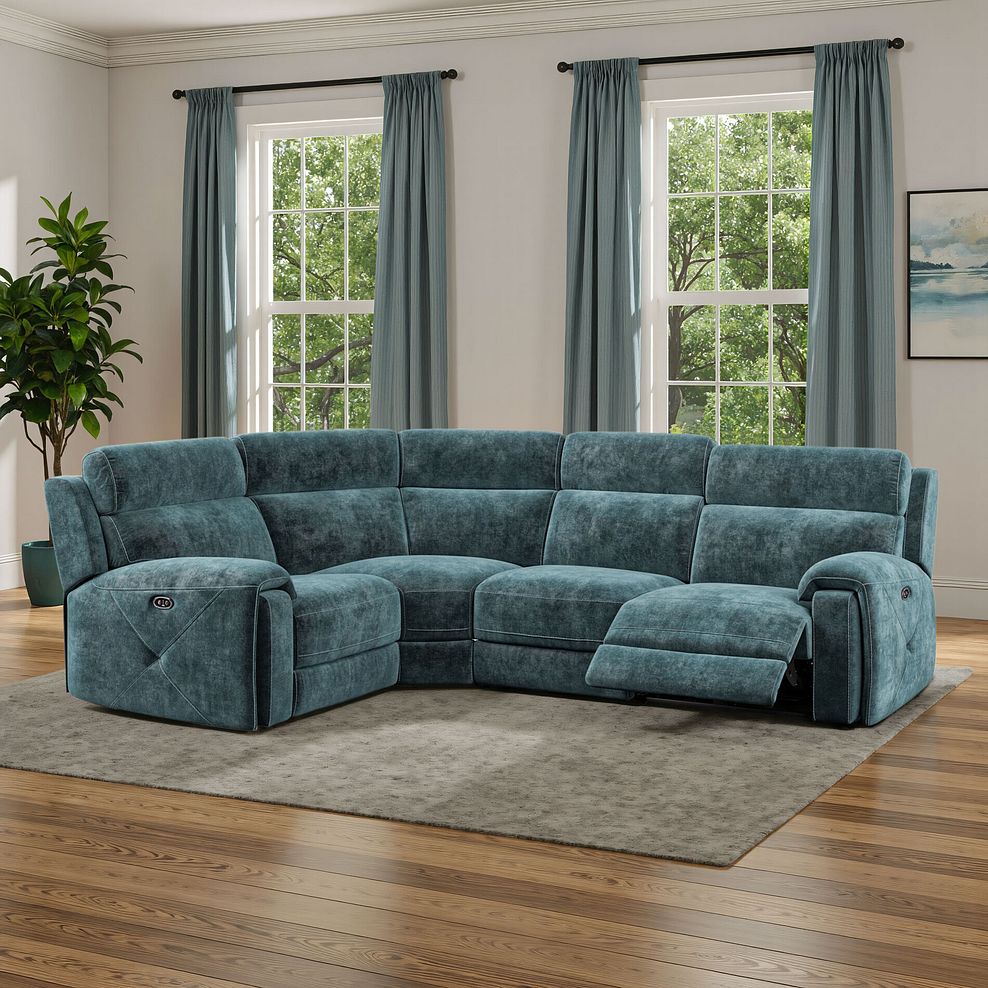 Leo Right Hand Corner Recliner Sofa in Descent Blue Fabric 1