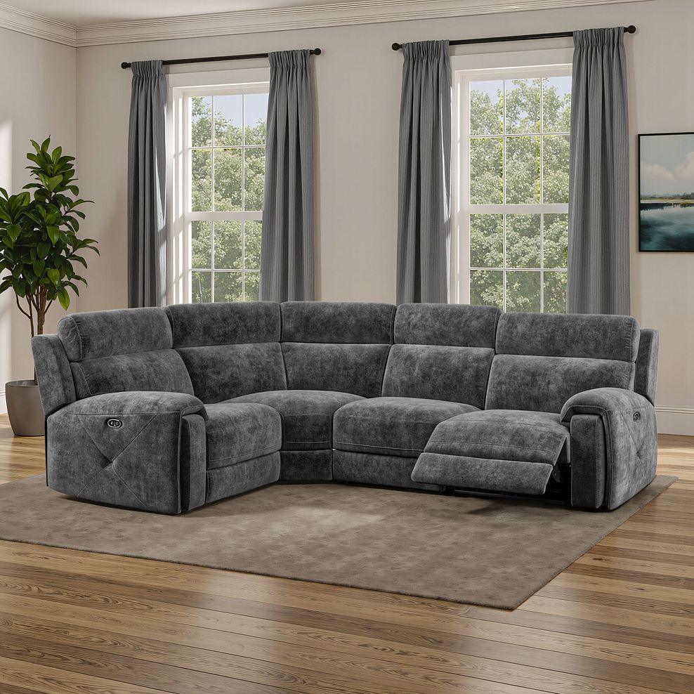 Leo Right Hand Corner Recliner Sofa in Descent Charcoal Fabric 1