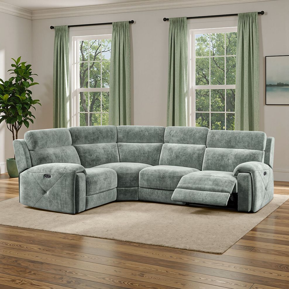 Leo Right Hand Corner Recliner Sofa in Descent Pewter Fabric 1