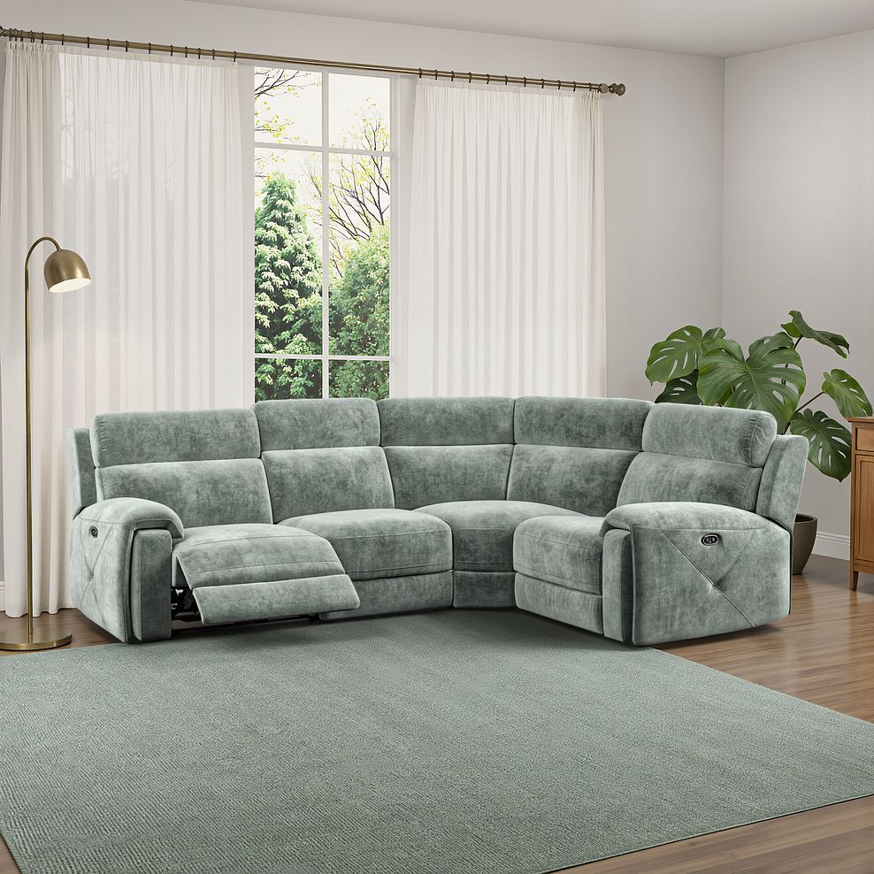 Leo Right Hand Corner Recliner Sofa in Descent Pewter Fabric 14